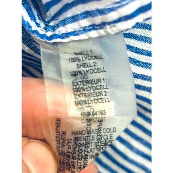 Ivanka Trump Women’s Sz. Large Blue White Striped Relaxed Fit Puff Sleeve Blouse - Picture 12 of 12